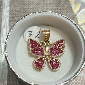 14k gold Pink Butterfly Pendant stones cubic zirconia